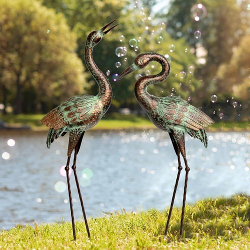 Metal crane garden statues - metal,