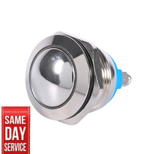 19mm 12V Car Metal Push Button Horn Momentary Switch Waterproof Off-On Silver