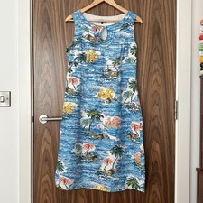 Maine Blue Tropical Island Ocean Hawaiian Print Shift w/ Pockets Dress UK 12