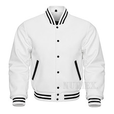White varsity letterman - white, wool