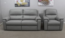 G Plan Harper Cambridge Grey Leather Static 3 Seater Sofa & Static Armchair