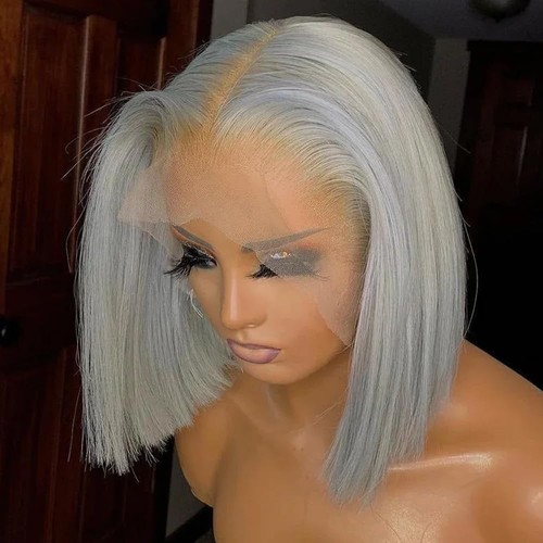 Amzhair grey bob wig human - amzhair,