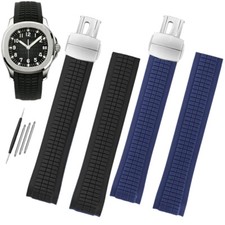 21mm Black Blue Silicone Rubber Watch Strap For Patek Aquanaut 5164 5167