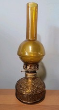 Vintage Glass Oil Hurricane Lamp Amber Complete Working Made In Hong Kong. 32 cm