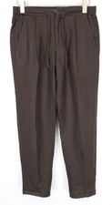 SUITSUPPLY Ames Pleat Men's Trousers UK30R Dark Brown Pure Linen Slim Drawstring