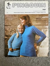Vintage Pingouin Knitting Pattern No. 7407 4ply mother & daughter tunic 28-38