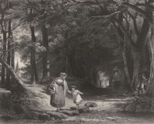 FAMILY. The stepping-stones c1870 old antique vintage print picture