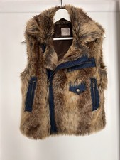 Guess Women Fur Denim Vest Waistcoat Gilet Outwear Size 10