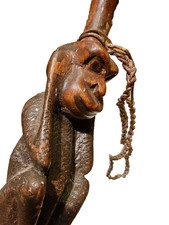 Vintage African tribal carved monkey and snake walking stick / staff 84 cm long