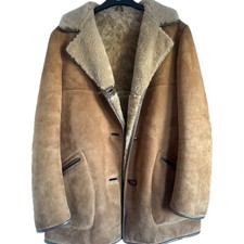 K&M Brown Sheepskin Coat size Uk 14 Womens Shearling Overcoat Vintage Casual
