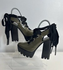 Mulberry Lace Up Platform Pump Shoes Khaki Polished Calf Leather UK 6 EUR 39