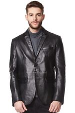 Mens Leather BLAZER Black Classic ITALIAN Tailored Soft REAL LEATHER 3450