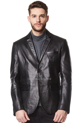 Mens leather blazer black - leather,
