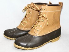 POLO RALPH LAUREN Tan Leather Duck Boot Men 7 EUR 40 Lace Up Brown Rubber