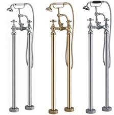Traditional Freestanding Bath Shower Mixer Tap Brushed Brass-Chrome