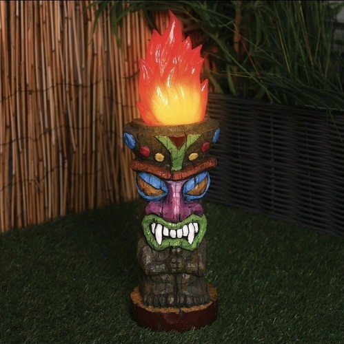 Flaming tiki statue solar - flaming,