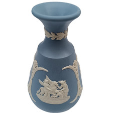 Vintage Wedgewood Blue Jasperware Neo-Classical Scenes Bud Vase 12cm England L2
