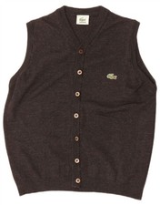 LACOSTE Mens Sleeveless Cardigan Sweater Size 4 Medium Grey Acrylic TL01