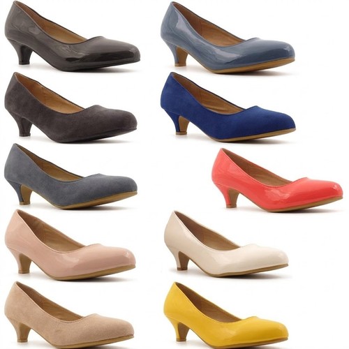Ladies kitten heel pumps court - kitten,