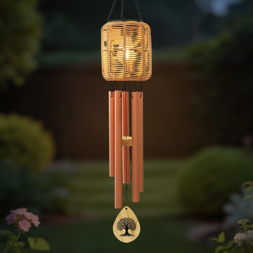 Solar wind chimes with rattan - solar,