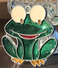 Vintage Stained Glass Suncatcher Green Frog Hanging Ornament