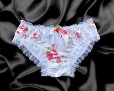 White Pink Satin Floral Frilly
