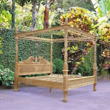 King size 5' Teak Wood  Four poster canopy chippendale Queen Anne Bed