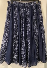 Lined Crinkle Cotton Navy Skirt Silver Thread  Size L by Elizabeth Scott. 