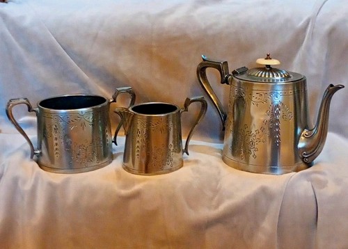 Silver plate 3pc tea set - silver,