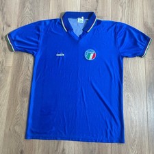 Vintage Diadora 1990 Italy Home Original Football Shirt Blue Large
