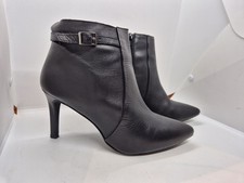 TU Womens Black Leather Ankle Boots Heeled Pointed Toe High Shoes