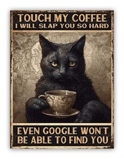 Funny " Cat Coffee Google  " Aluminium Metal Pet Sign