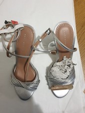 Zara Silver High Heel Twist Front Sandals Size 4/37