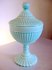 Vintage Blue Opaline French Glass  PORTIEUX VALLERYSTHAL   Lidded Goblet Chalice