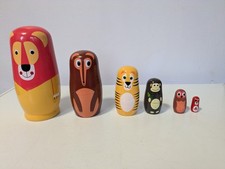 Russian Dolls Animal Set of 6, Lion, Bear, Tiger, Monkey, Owl & Squirrel
