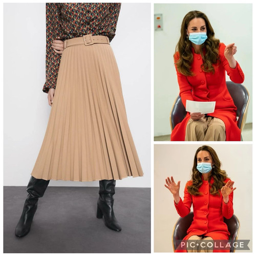 Zara camel pleated skirt beige - camel,