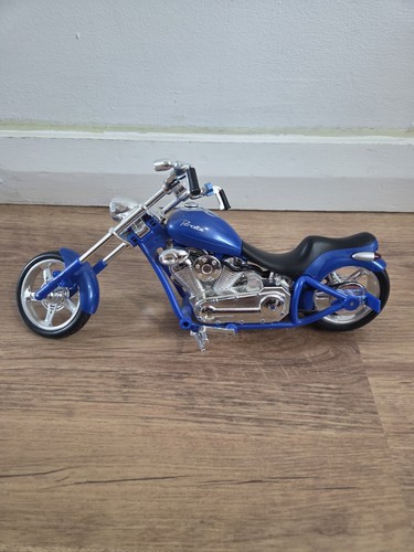Blue chopper motorcycle model - motorcycle,