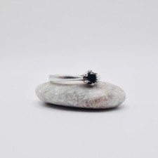 18ct Gold Solitaire Ring - White Gold - Size N - 3.3 grams - Black Diamond