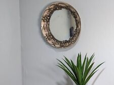 Round Convex Wall Mirror Vinatge C. 50s White Metal And Brass Frame Rustic