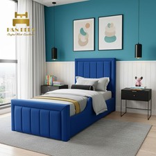 Toddler Panel Bed Frame Plush Velvet Upholstered Ottoman Gas Lift Storage 3FT UK