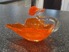RETRO ORANGE GLASS SWAN SHAPED TRINKET/BON BON DISH /BOWL MURANO STYLE