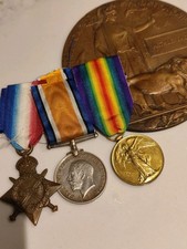 WW1 Trio & Plaque Pte Baglin Gloster rgt Kia First Day Of Loos 1915 gas attack