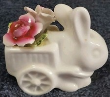 Vintage Crown Staffordshire Aristocrat Line Rabbit cart w/ flowers Slight Damage