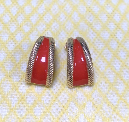 Vintage gold tone red enamel - gold,