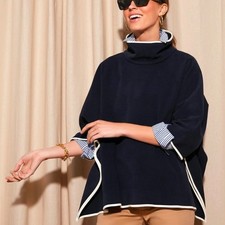 Tuckernuck navy leather trim funnel neck Piper poncho