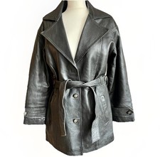 Vintage Black VEI Tie Wast Belt Genuine Leather Jacket Size Small P2P 20.5"