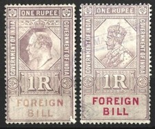 INDIA KEV11 / KGV 1R FOREIGN BILL STAMPS USED