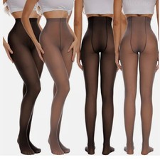 Winter Thermal Fleece Lined Tights Womens Warm Fake Translucent Pantyhose Thick