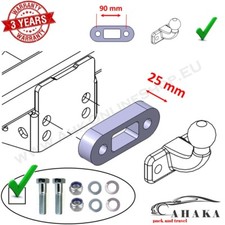 Towbar Tow Ball Spacer Block Plate - 25 mm 1” - 2 hole 90 mm spacing + Bolts