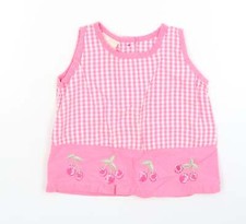 Morris Mouse Baby Pink Check Cotton Blend A-Line Size 6-9 Months  - cherry